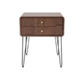 Modern Walnut Nightstand with Two Drawers and Metallic Legs