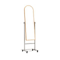 Free-Standing Arched Mirror with Wooden Frame and Rolling Base