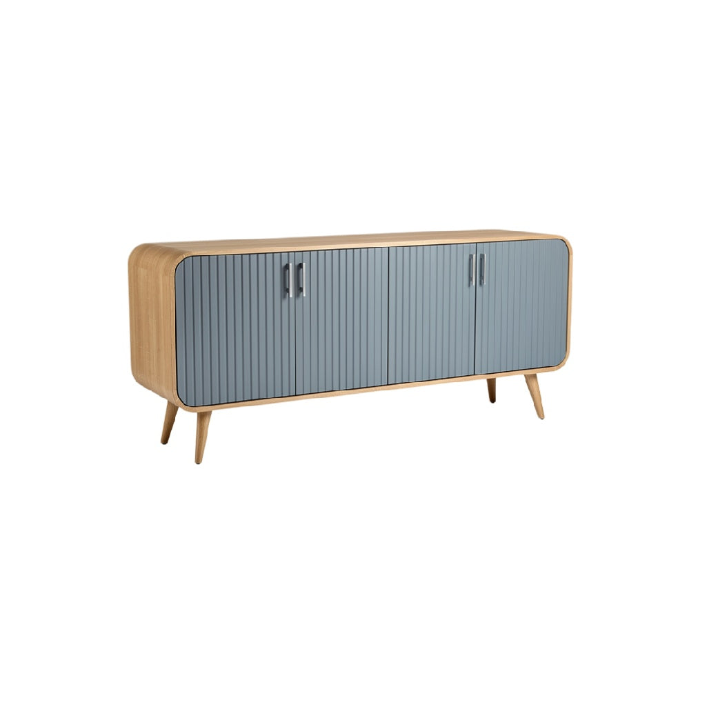 Modern Wooden Sideboard with Ribbed Gray Doors